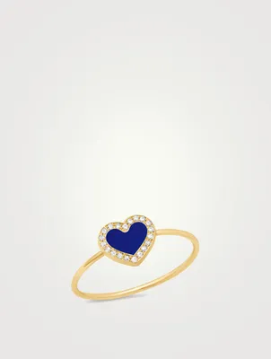Extra Small 18K Lapis Heart Ring With Diamonds