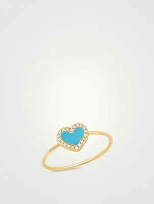 Extra Small 18K Turquoise Heart Ring With Diamonds