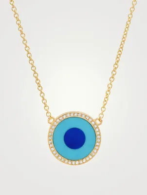 Mini 18K Evil Eye Turquoise And Lapis Necklace With Diamonds