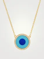 Mini 18K Evil Eye Turquoise And Lapis Necklace With Diamonds