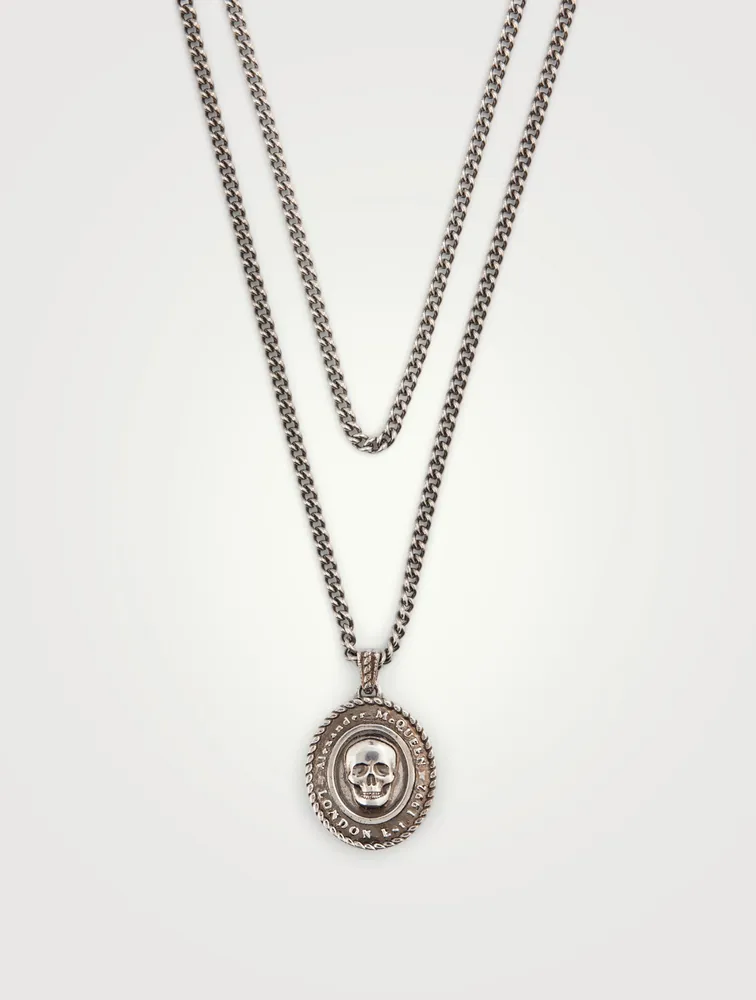 Double Layer Chain Necklace With Skull Medallion