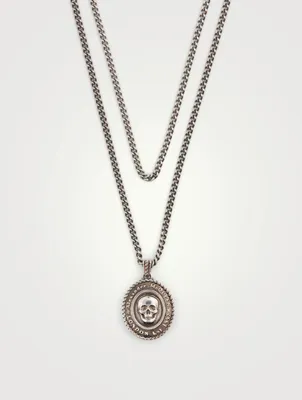 Double Layer Chain Necklace With Skull Medallion