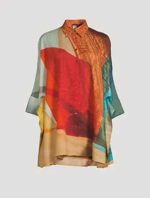Wool Tunic Blouse Liquid Light Print