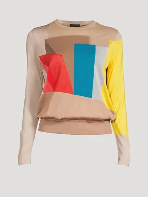 Silk And Cotton Crewneck Sweater Liquid Light Print