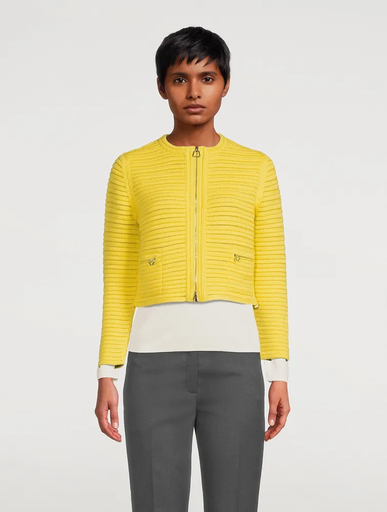 Zip-Front Knit Cardigan
