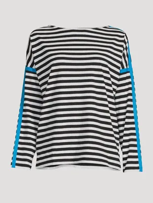 Cotton And Linen Long-Sleeve T-Shirt Striped Print