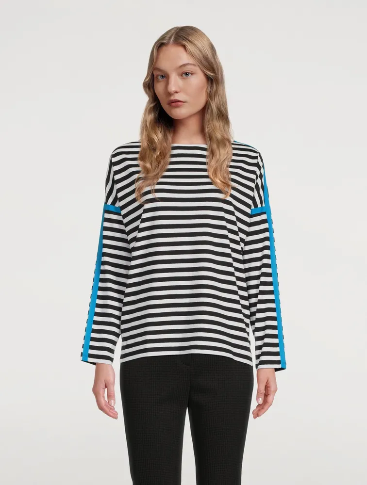 Cotton And Linen Long-Sleeve T-Shirt Striped Print