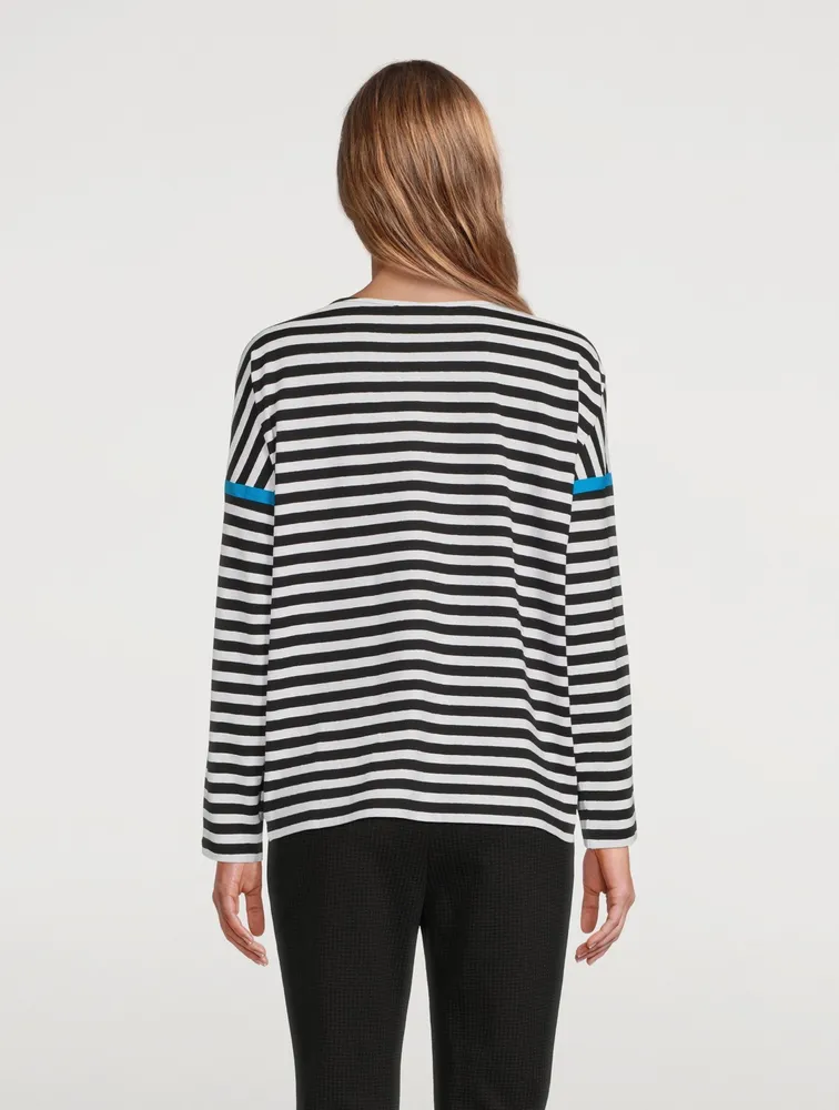 Cotton And Linen Long-Sleeve T-Shirt Striped Print