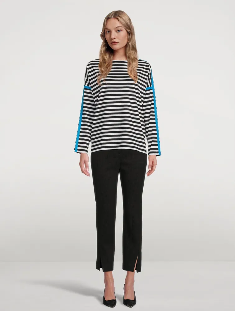 Cotton And Linen Long-Sleeve T-Shirt Striped Print