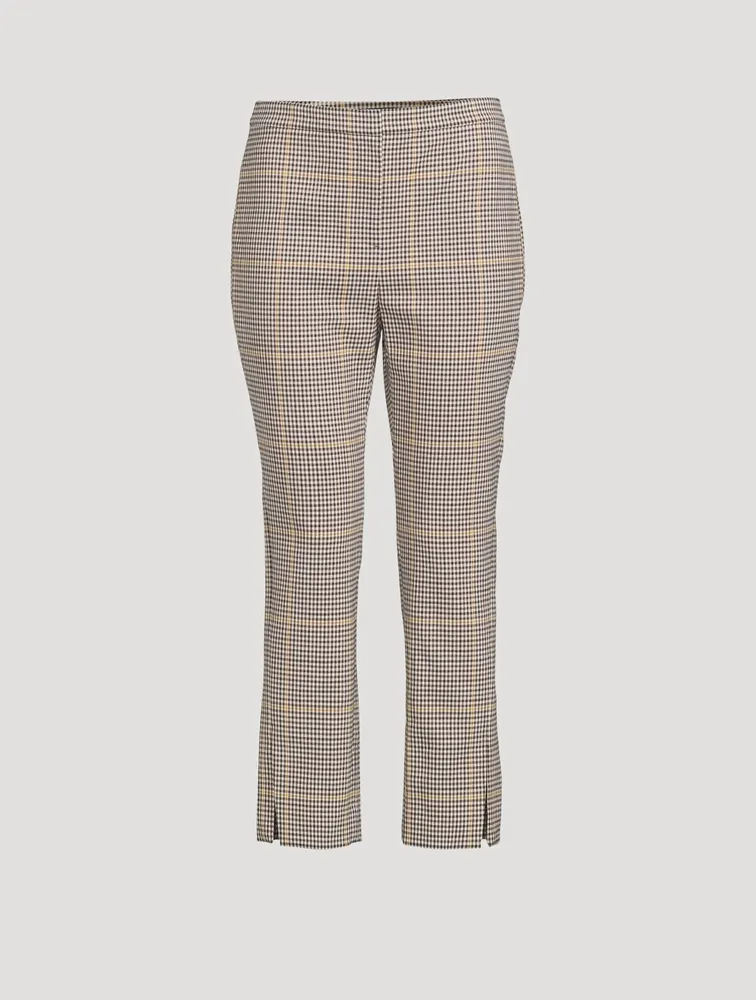 Wool Straight Slit Pants Plaid Print