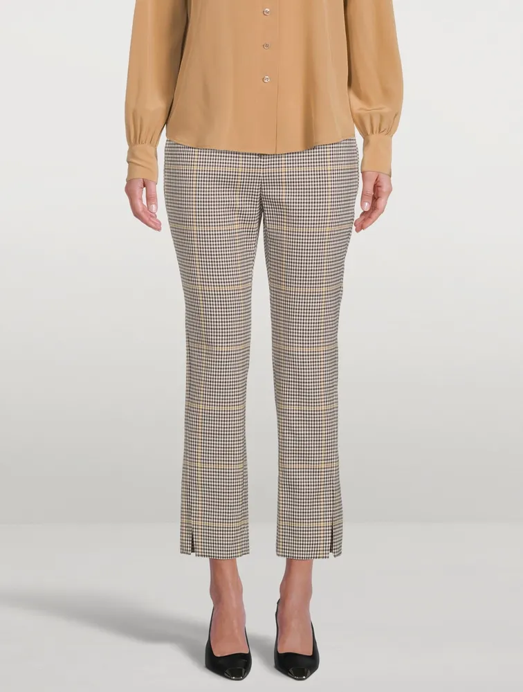 Wool Straight Slit Pants Plaid Print