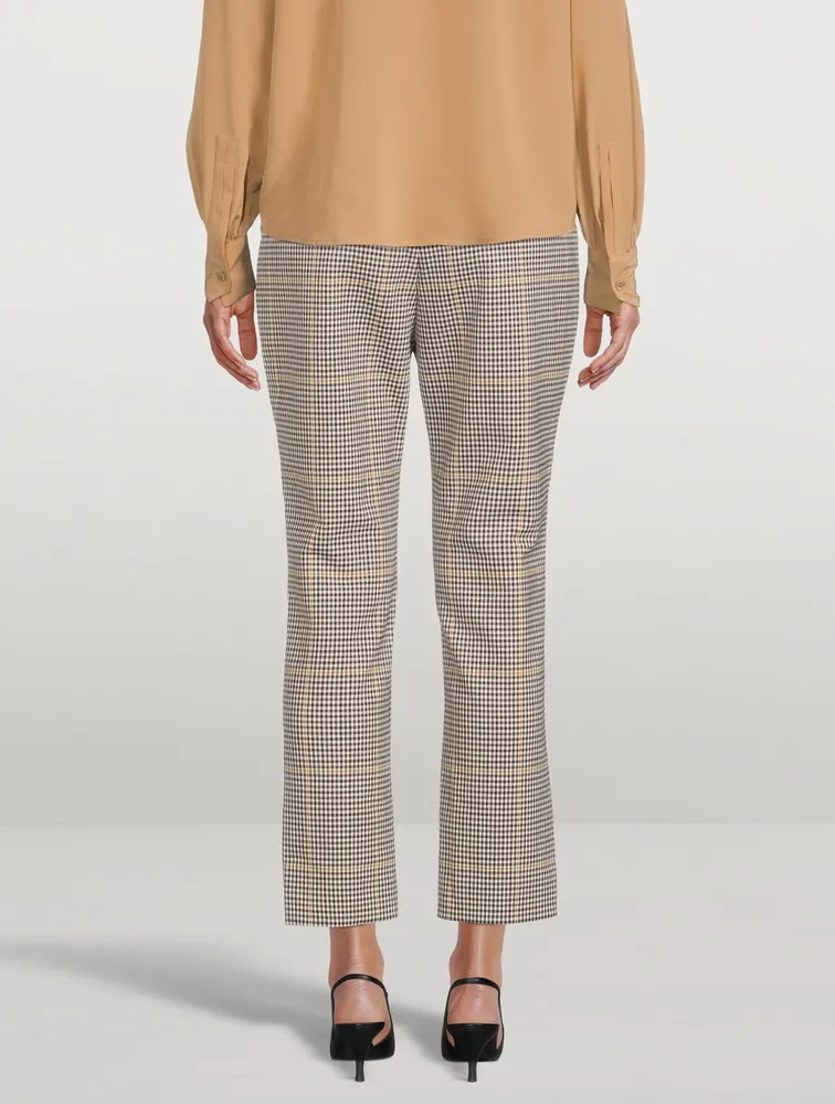 Wool Straight Slit Pants Plaid Print
