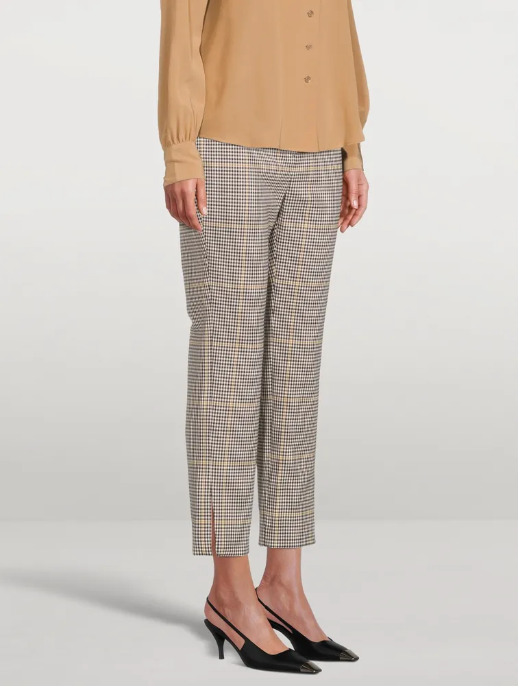 Wool Straight Slit Pants Plaid Print