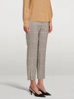 Wool Straight Slit Pants Plaid Print