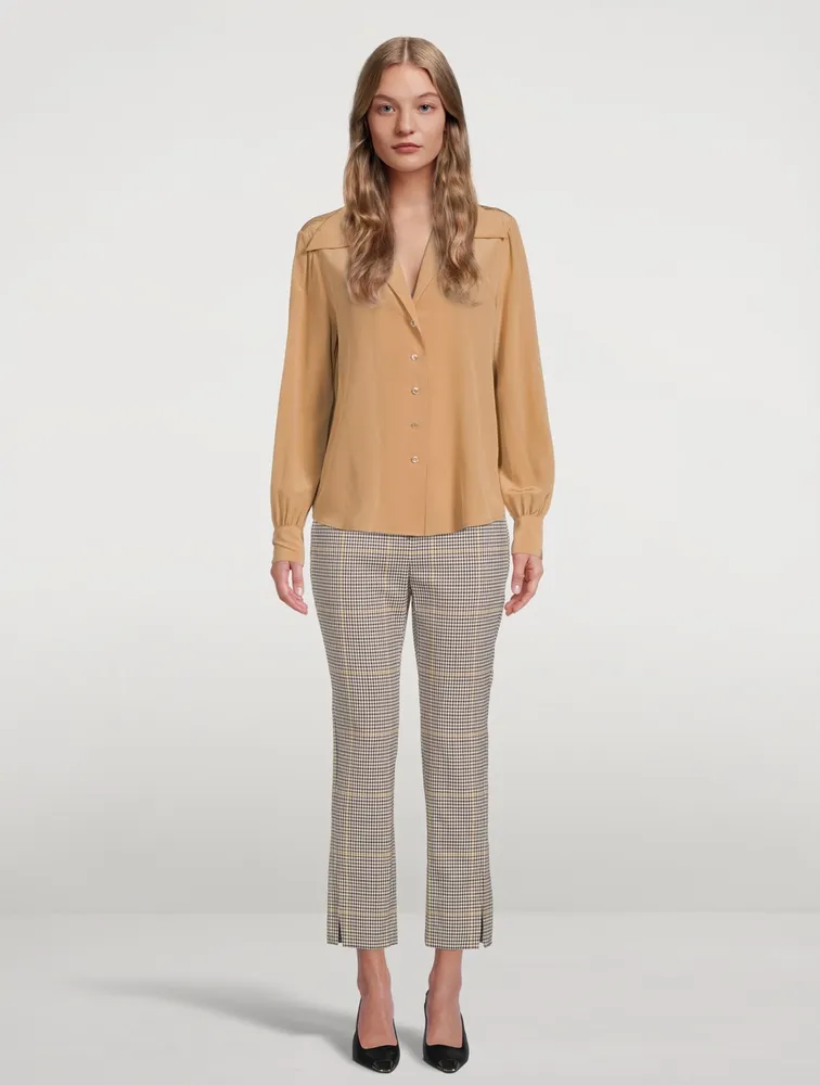 Wool Straight Slit Pants Plaid Print