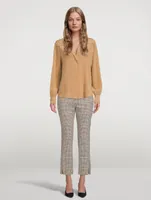 Wool Straight Slit Pants Plaid Print