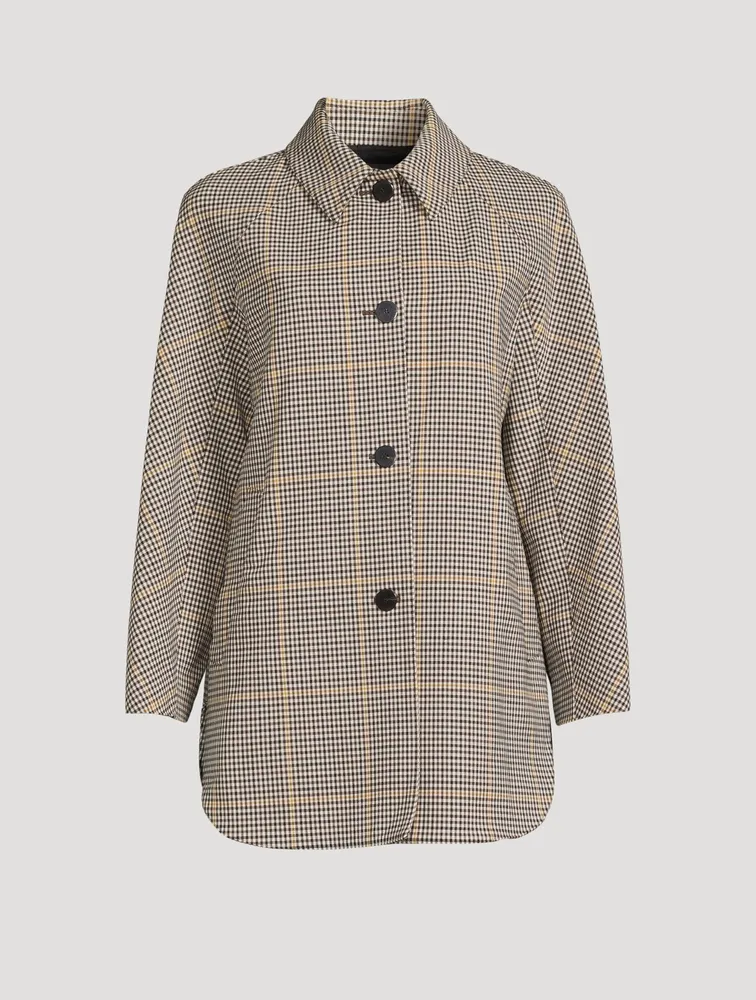 Wool Car Coat Plaid Print