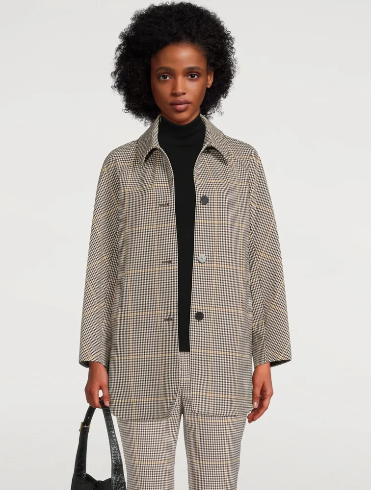 Wool Car Coat Plaid Print