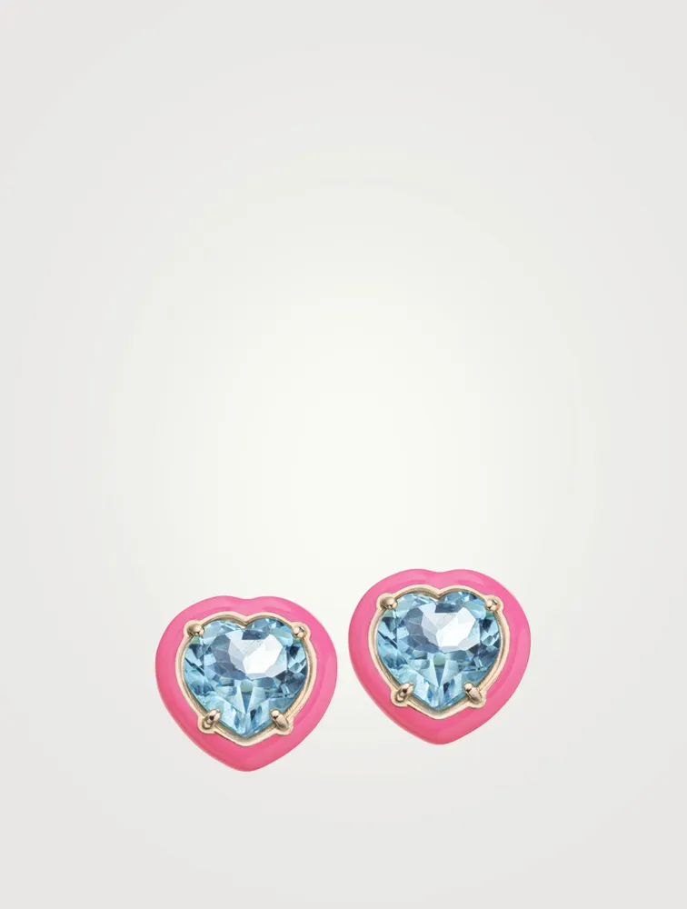 Candy Heart Stud Earrings With Topaz
