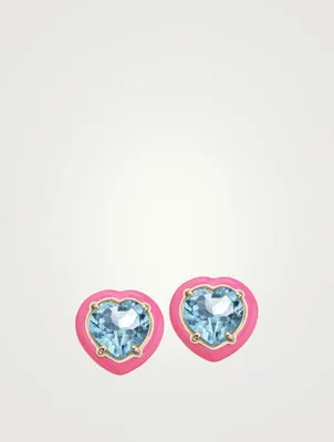 Candy Heart Stud Earrings With Topaz