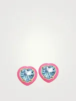 Candy Heart Stud Earrings With Topaz