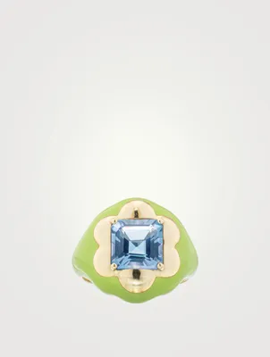 Floral Disco Signet Ring With Topaz
