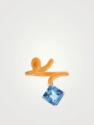 Square Tendril Ring With Topaz