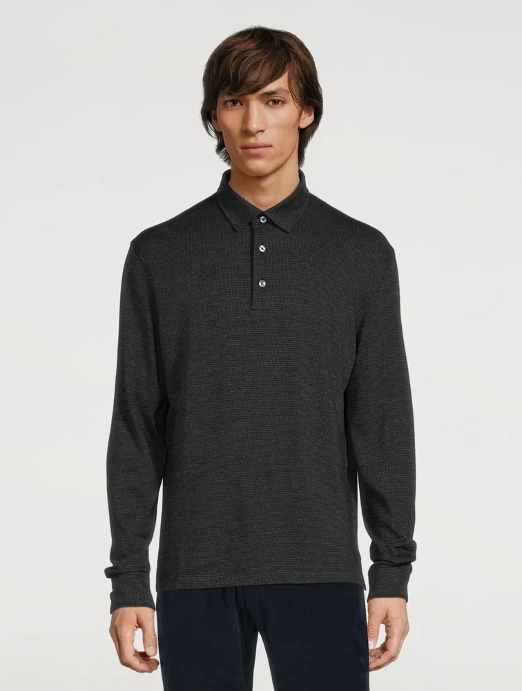 Cotton And Wool Long-Sleeve Polo Shirt