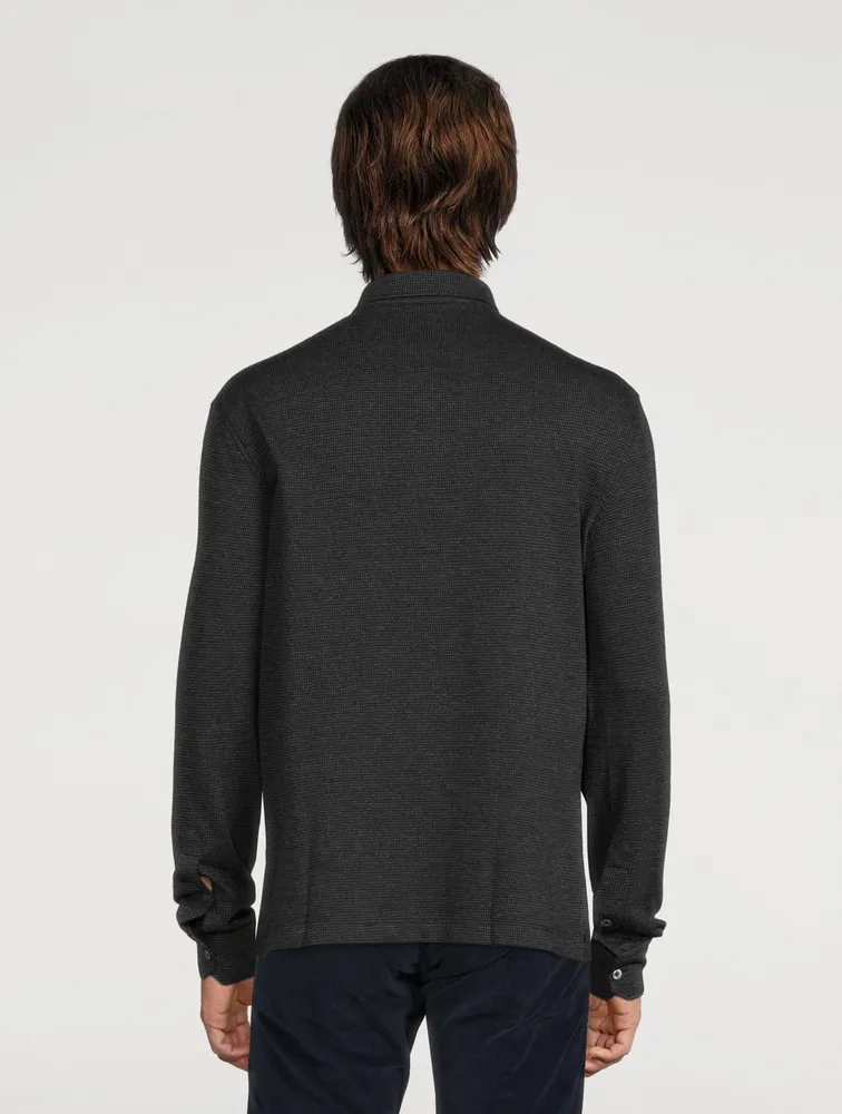 Cotton And Wool Long-Sleeve Polo Shirt