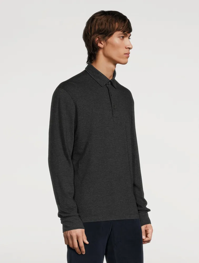 Cotton And Wool Long-Sleeve Polo Shirt