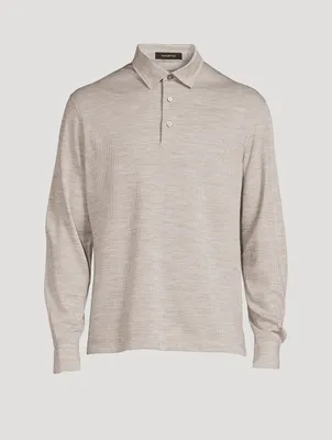 Cotton And Wool Long-Sleeve Polo Shirt