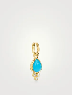 18K Gold Mini Drop Pendant With Turquoise And Diamonds
