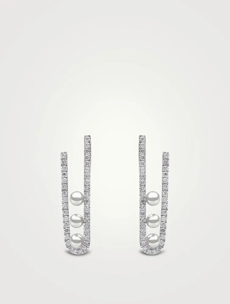 Sleek 18K White Gold Earrings With Akoya Pearls And Diamonds