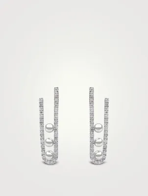 Sleek 18K White Gold Earrings With Akoya Pearls And Diamonds