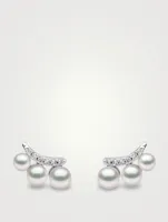 Sleek 18K White Gold Akoya Pearl Earrings With Diamonds