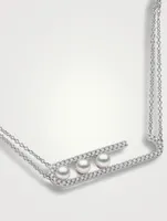 Sleek 18K White Gold Akoya Pearl Necklace With Diamonds