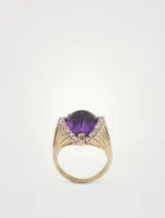 Vintage 14K Gold Heart Cocktail Ring With Amethyst And Diamonds