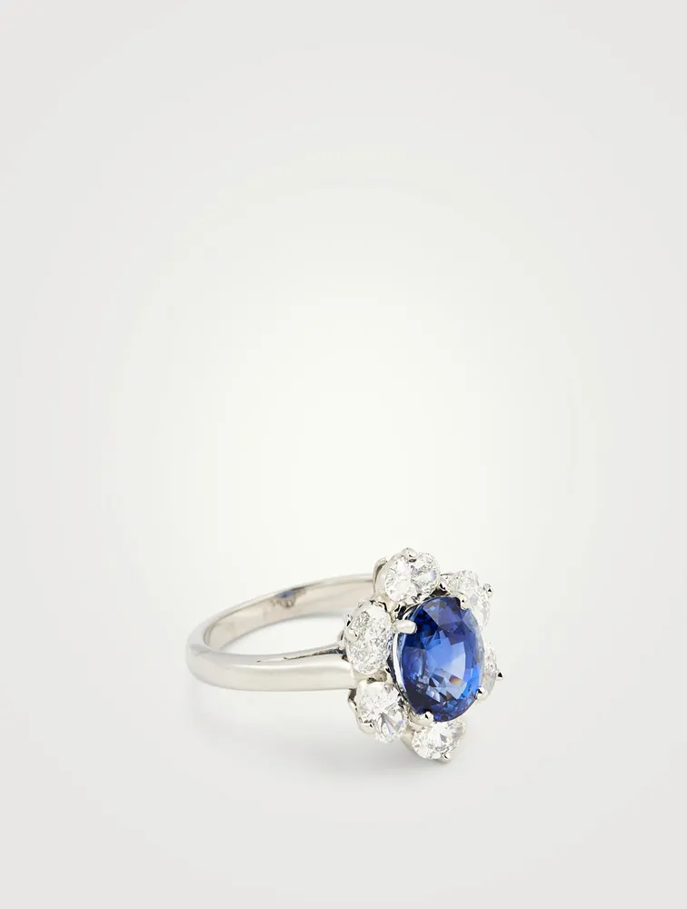 Oval Ceylon Sapphire Ring With Diamonds