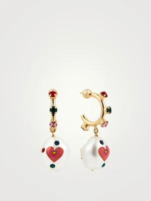 24K Goldplated Jelly Heart Earrings With Crystal And Pearl