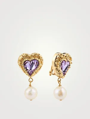 24K Goldplated Eden Love Clip-On Earrings With Crystal And Pearl