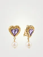 24K Goldplated Eden Love Clip-On Earrings With Crystal And Pearl