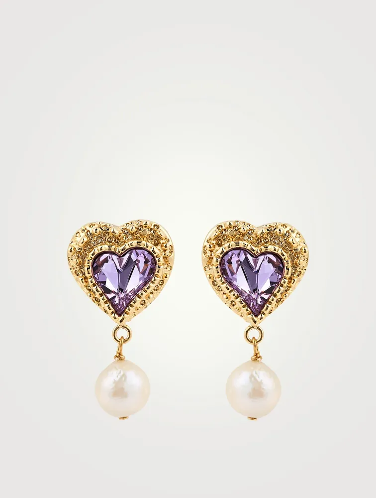 24K Goldplated Eden Love Clip-On Earrings With Crystal And Pearl