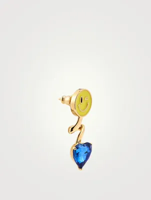 24K Goldplated Smiley Heart Earring With Crystal