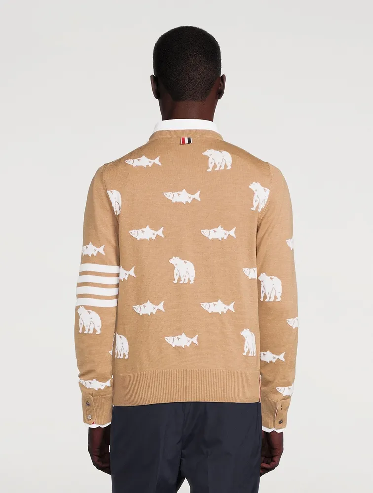 Wool Bear And Salmon Intarsia Sweater