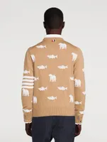 Wool Bear And Salmon Intarsia Sweater