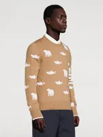 Wool Bear And Salmon Intarsia Sweater