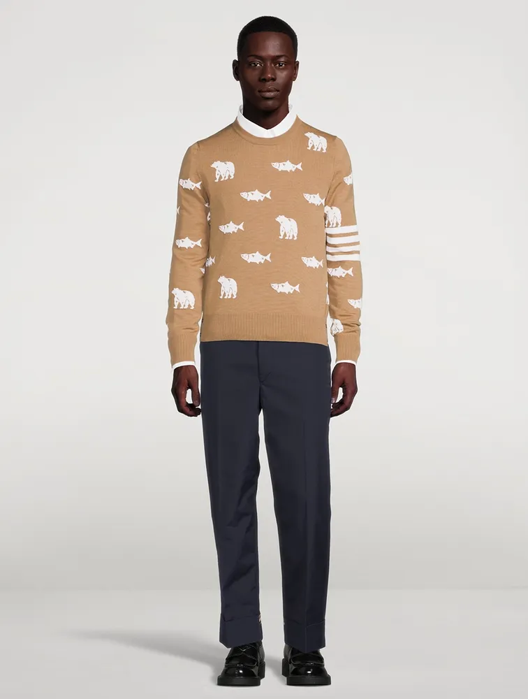 Wool Bear And Salmon Intarsia Sweater