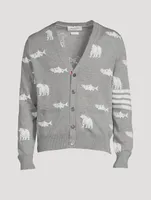 Wool Bear And Salmon Intarsia Cardigan