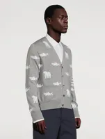 Wool Bear And Salmon Intarsia Cardigan