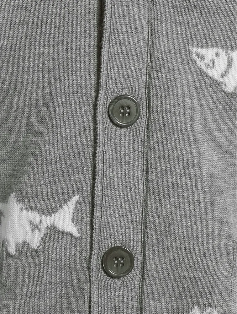 Wool Bear And Salmon Intarsia Cardigan